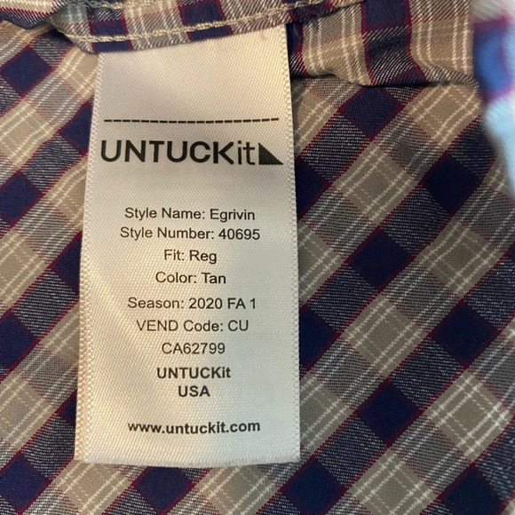 UNTUCKit Shirt Egrivin Large Blue Tan Plaid Regular Fit Performance Stretch Mens - Picture 8 of 8